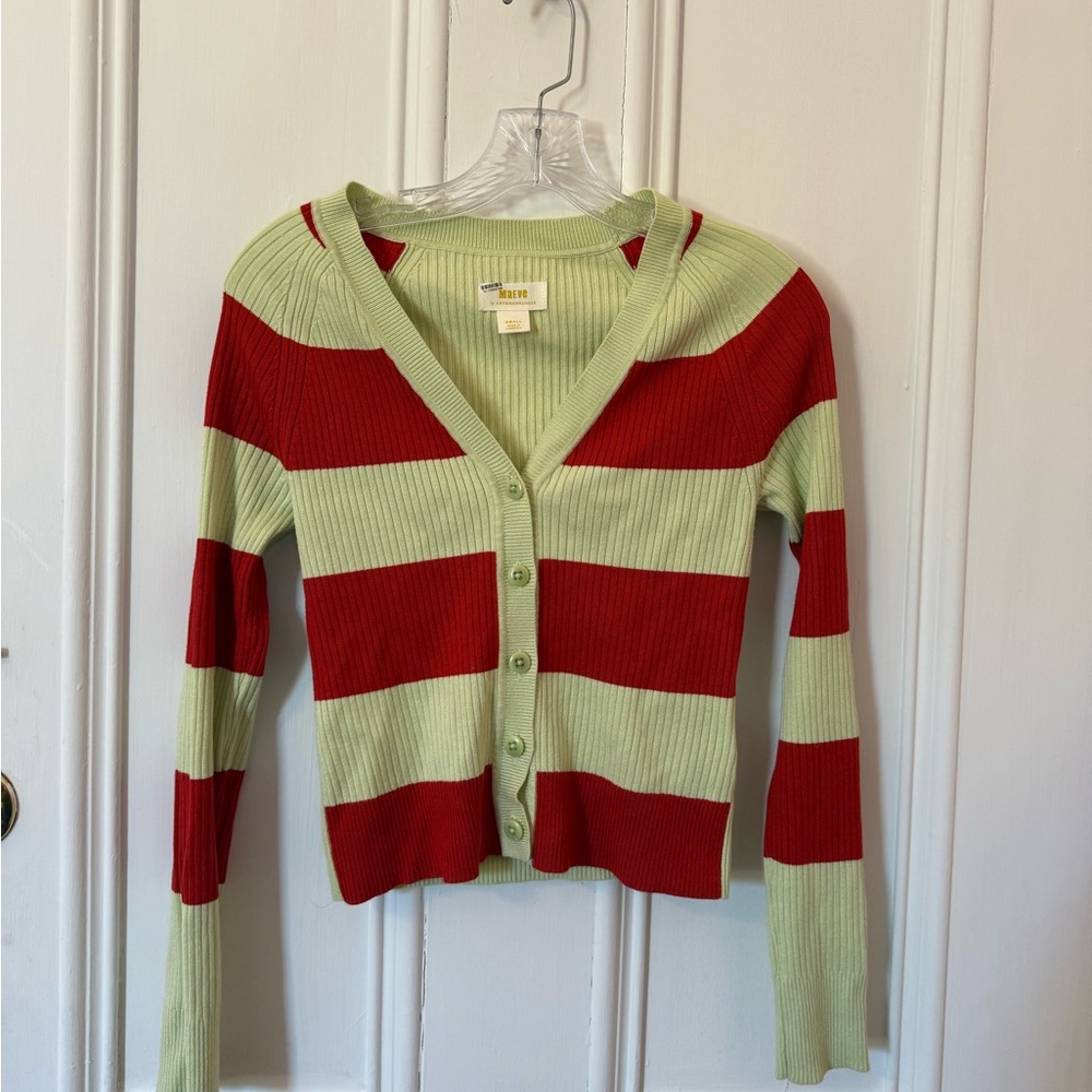 Anthropologie Red and Green Striped Button Down Shirt